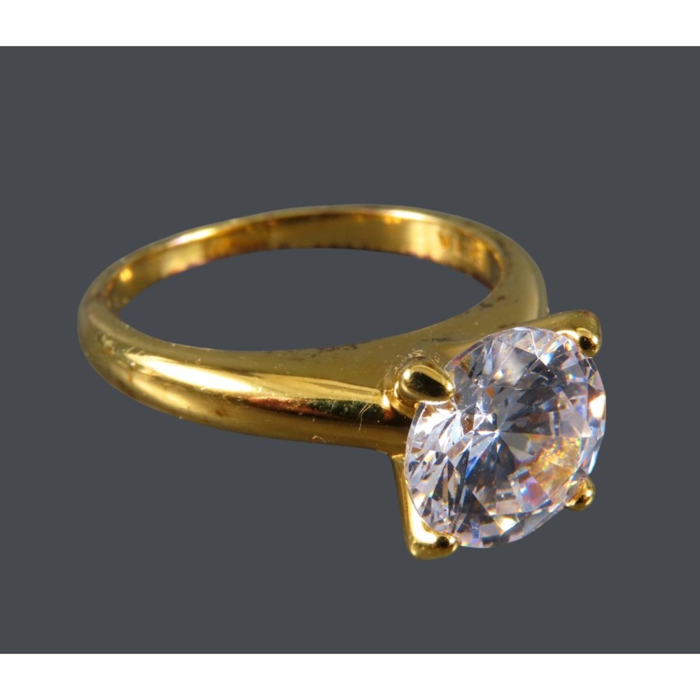 14K GOLD PLATE Sterling Silver Seta CLEAR CZ SOLITAIRE RING Engagement/Wedding 7